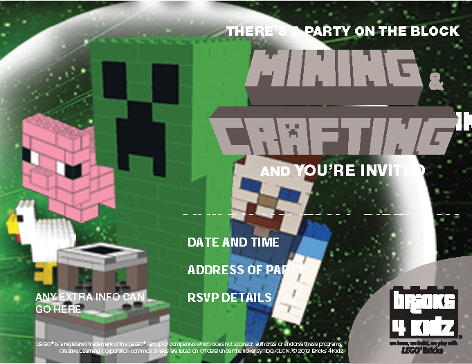 BRICKS 4 KIDZ Minecraft Party Invitation 2